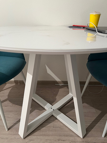 Стеклянный стол Норфолк d100 белый мрамор / черный фото покупателя 28