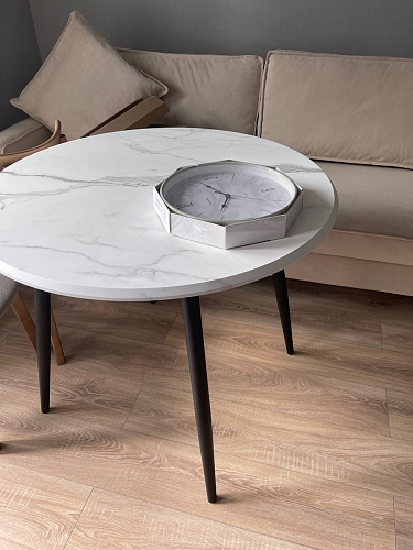 Стеклянный стол Абилин 100(140)х100х76 мрамор черный / черный матовый фото покупателя 82