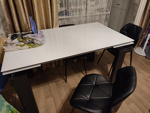 Стеклянный стол Давос бежевый мрамор / дуб монтана фото покупателя 3