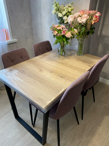 Стеклянный стол Фостер 120(160)х120х76 серый мрамор / черный фото покупателя 91