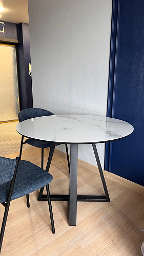 Стеклянный стол Норфолк d100 белый мрамор / черный фото покупателя 10