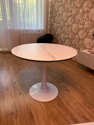 Керамический стол Тулип 90х74 белый мрамор / черная пленка / белый фото покупателя 16