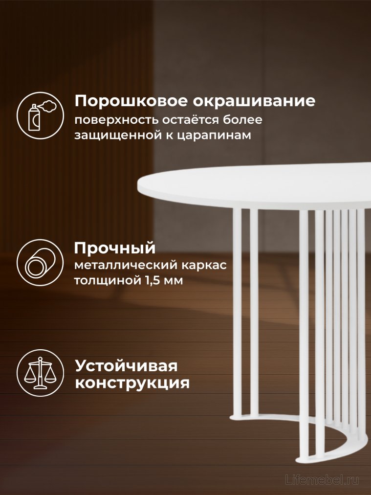 Деревянный стол Хьюго О 160 х 90 белая шагрень пленка / белый