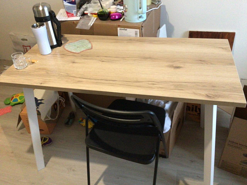 Стеклянный стол Фостер 120(160)х120х76 серый мрамор / черный фото покупателя 1