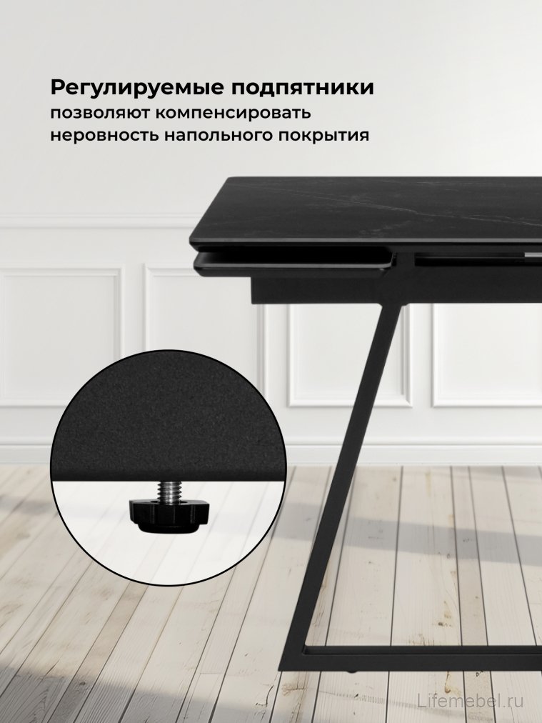 Керамический стол Памелла 140(200)х80 черный мрамор shakespeare black / черный