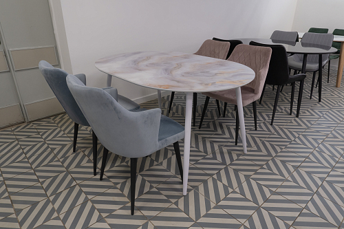 Стеклянный стол Кловис вставка стекло черный мрамор / черный из шоурума 6