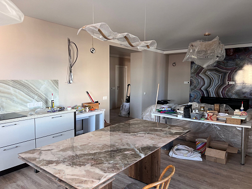 Стеклянный стол Монерон 200(260)х100х77 мейджик / орех кантри фото покупателя 1