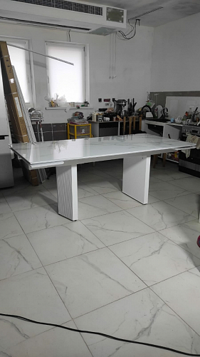 Стеклянный стол Монерон 200(260)х100х77 мейджик / орех кантри фото покупателя 10