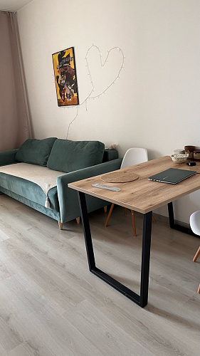 Стеклянный стол Фостер 120(160)х120х76 белый мрамор / черный фото покупателя 4