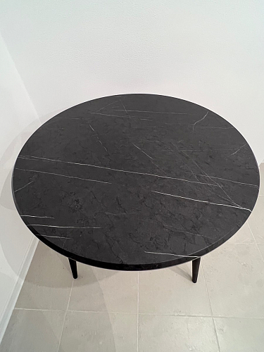 Стеклянный стол Абилин 100(140)х100х76 мрамор черный / черный матовый фото покупателя 1