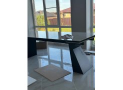 Стеклянный стол Денхольм 240(290)х100х75 белый мрамор / черный фото покупателя 11