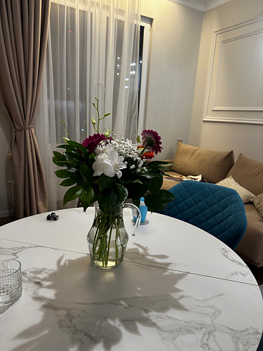 Керамический стол Сигел 100(130)х100х76 белый / черный фото покупателя 1