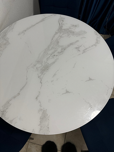 Стеклянный стол Норфолк d100 белый мрамор / черный фото покупателя 1