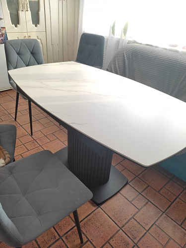 Стеклянный стол Фестер 140(180)х80 кристл статуарио / черный фото покупателя 4