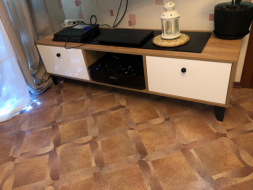 ТВ-тумба Эго Т-3 на ножках бетон светлый / белый глянец фото покупателя 12