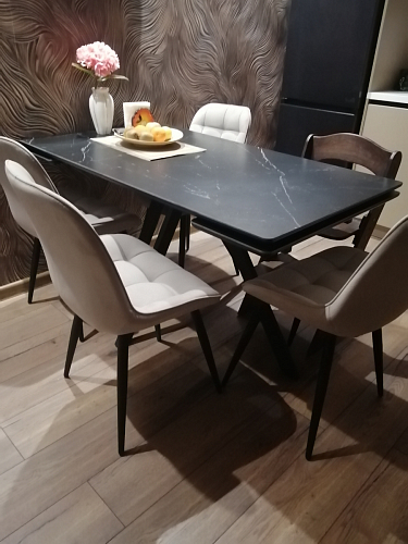 Керамический стол Вилли 140(200)х80 белый мрамор snow white / черный фото покупателя 54