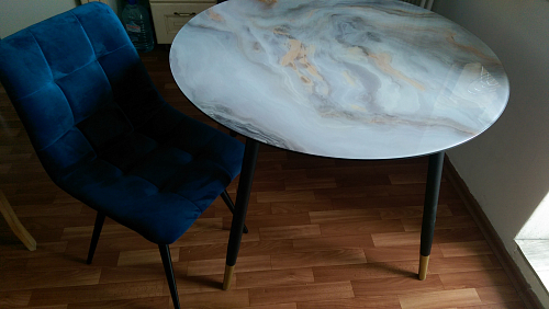 Стеклянный стол Анселм кианит / черный / золото фото покупателя 4