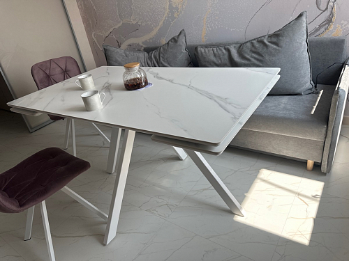 Керамический стол Вилли 140(200)х80 белый мрамор snow white / черный фото покупателя 72