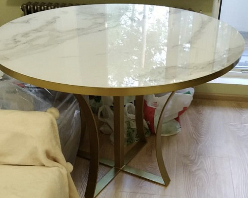 Стеклянный стол Нейтон белый мрамор / золото фото покупателя 1