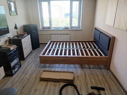 Двуспальная кровать Клауд 160х200 парящая дуб крафт золотой / антрацит фото покупателя 178