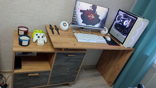 Письменный стол Эго Ст-2 на ножках дуб крафт золотой / камень темный фото покупателя 1