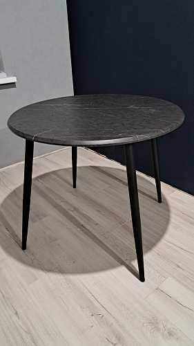 Стеклянный стол Абилин 100(140)х100х76 мрамор черный / черный матовый фото покупателя 37