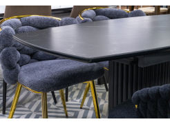 Стеклянный стол Фестер 140(180)х80 кристл статуарио / черный из шоурума 1