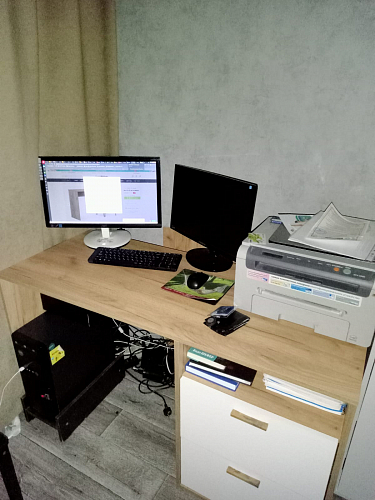 Письменный стол Эго Ст-3 на ножках бетон светлый / белый глянец фото покупателя 6