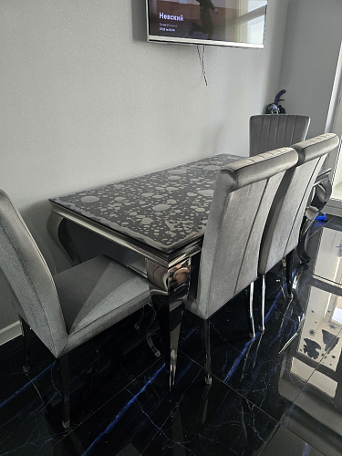 Стеклянный стол Риполь 140(180)х80 cтатуарио / черный фото покупателя 1