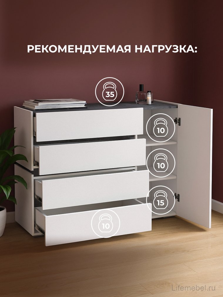 Комод Атлон белый / бетон темный