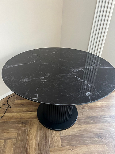 Стеклянный стол Фостер 120(160)х120х76 белый мрамор / черный фото покупателя 22