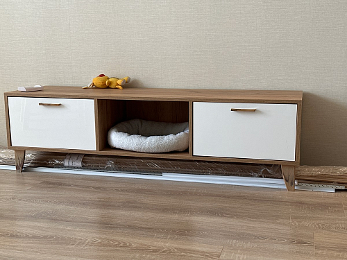 ТВ-тумба Эго Т-3 на ножках бетон светлый / белый глянец фото покупателя 21