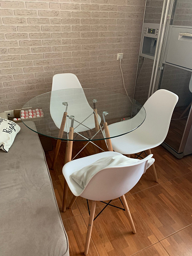 Стеклянный стол PT-151 90х90х76 clear glass / wood фото покупателя 7