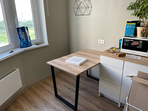 Стеклянный стол Фостер 120(160)х120х76 белый мрамор / черный фото покупателя 31