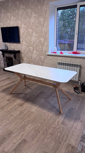 Деревянный стол Абилин 90х76 светло-серый / черный матовый фото покупателя 1