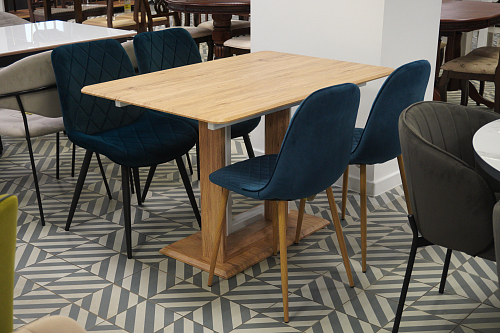 Стол на тумбе Санса 120 дуб монтана / белая шагрень из шоурума 1