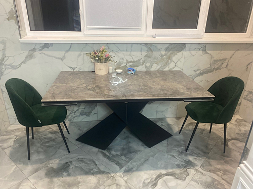 Стеклянный стол Хасселвуд 160(220)х90х77 белый мрамор / черный фото покупателя 4