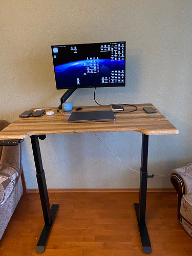 Компьютерный стол Маркос с механизмом подъема 140х80х75 белый / вотан дуб фото покупателя 23