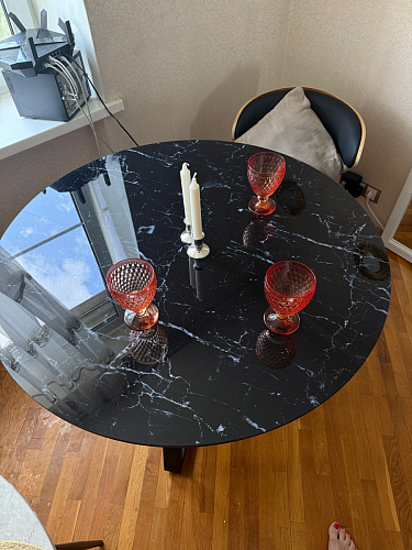 Стеклянный стол Норфолк d100 белый мрамор / черный фото покупателя 37