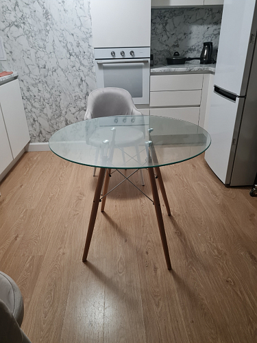 Стеклянный стол PT-151 80х80х76 clear glass / wood фото покупателя 10