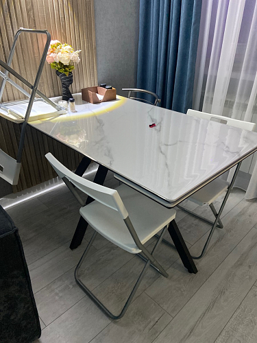 Керамический стол Вилли 140(200)х80 серый мрамор larka grey / черный фото покупателя 69