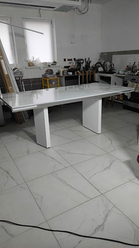 Стеклянный стол Монерон 200(260)х100х77 мейджик / орех кантри фото покупателя 9