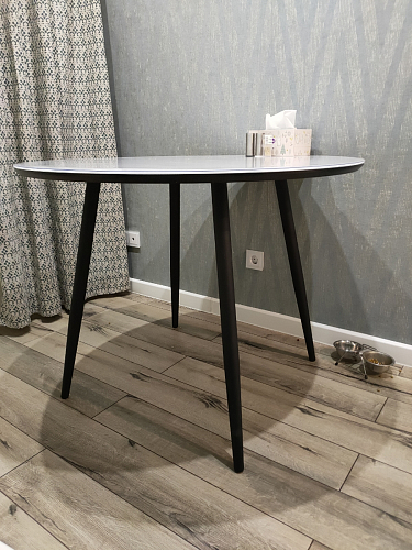 Стеклянный стол Абилин 100(140)х100х76 мрамор черный / черный матовый фото покупателя 10