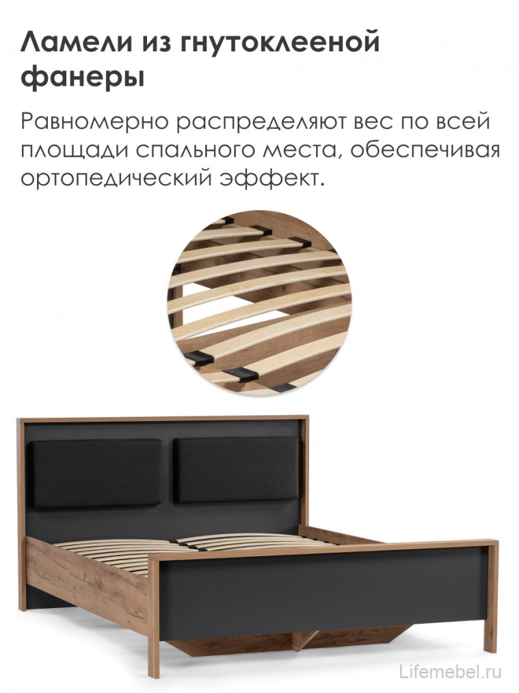 Двуспальная кровать Тхан 180х200 дуб крафт золотой / антрацит