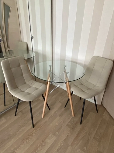 Стеклянный стол PT-151 80х80х76 clear glass / wood фото покупателя 1
