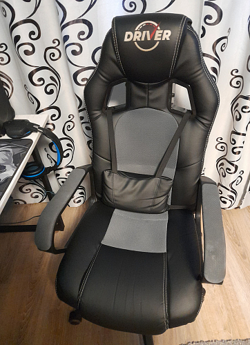 Компьютерное кресло Driver/Драйвер кожзам черный / ткань синий фото покупателя 63