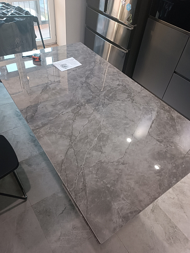 Стеклянный стол Хасселвуд 160(220)х90х77 белый мрамор / черный фото покупателя 13