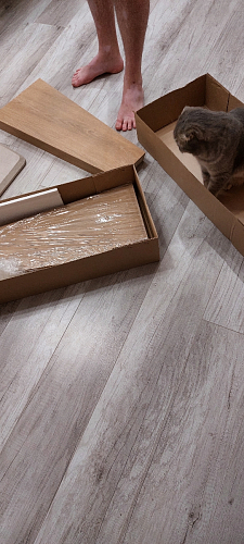 Стол на тумбе Петир 120(160)х80х75 серый / орех кантри фото покупателя 7