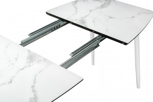 Стеклянный стол Эмма 110(150)x70 белый мрамор / белый